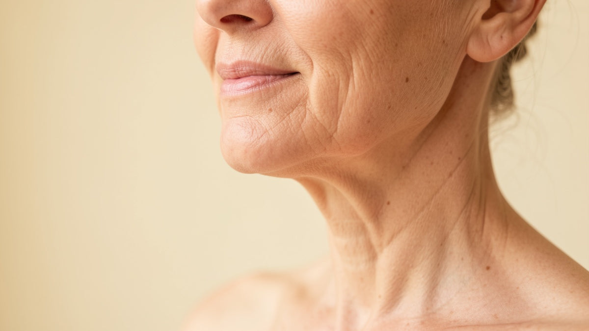 Jawline and neck showing gentle skin laxity after weight loss