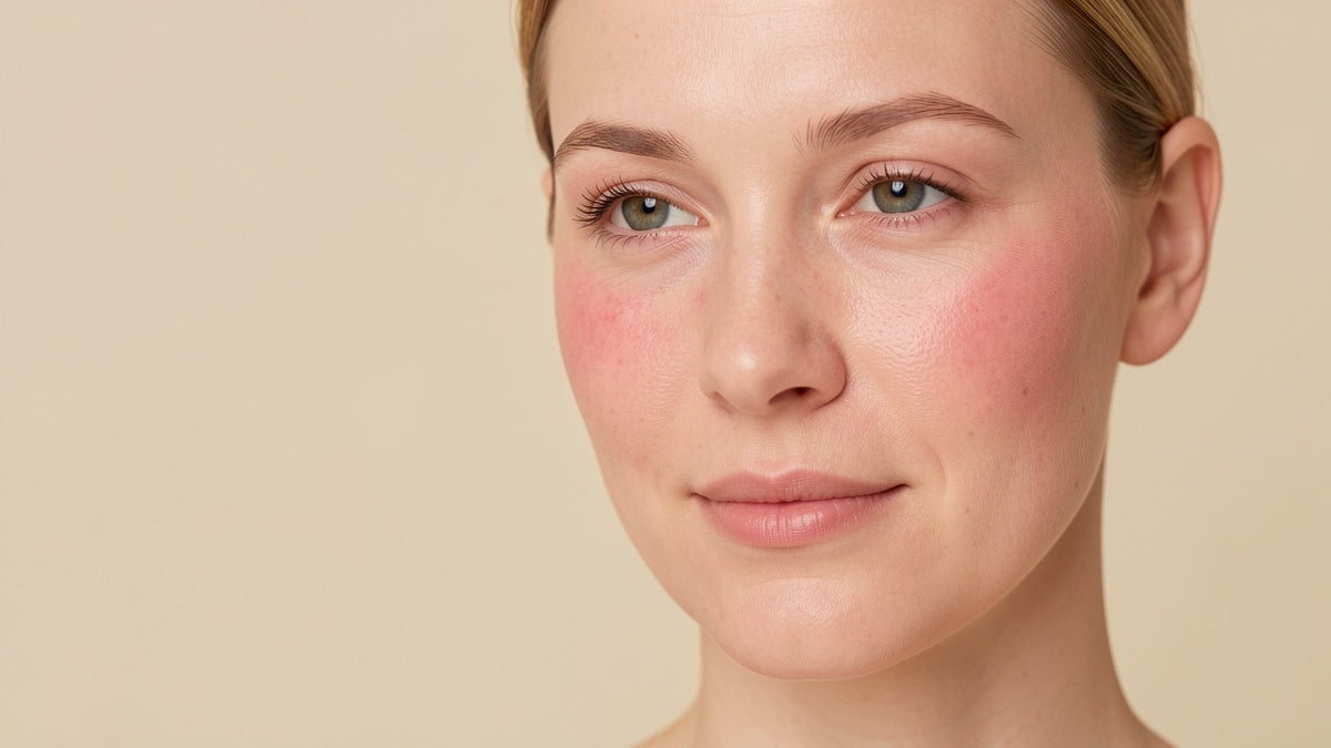 Calm facial skin with faint natural redness across the cheek